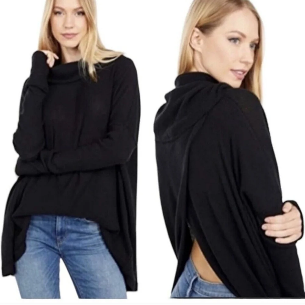 NWT Free People Juicy S Long sleeve Thermal Cowl neck Open Back Sweater Women's
